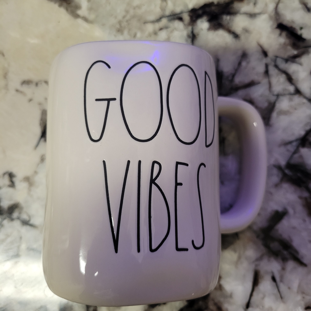 Rae Dunn "Good Vibes" White Ceramic Mug